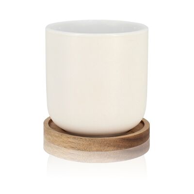 Juego de 2 tazas de porcelana Enzo con soporte de madera de acacia 25cl