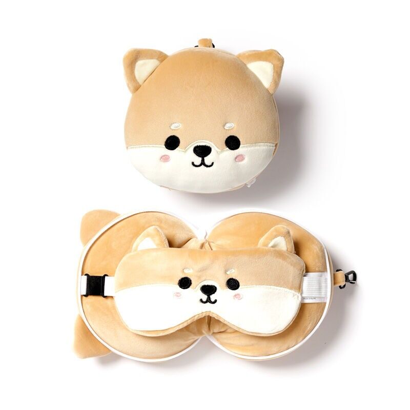 Relaxeazzz Shiba Inu Dog Plush Cuscino da viaggio e maschera per gli occhi