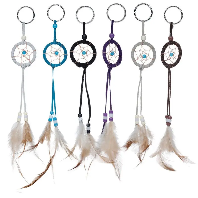 Buy wholesale Mini Feather Dreamcatcher Key Ring with Beads