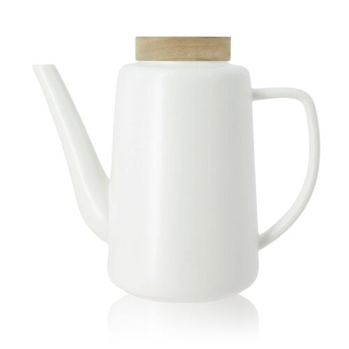 Théière enzo en porcelaine blanche et couvercle en bois d'acacia 1,2l