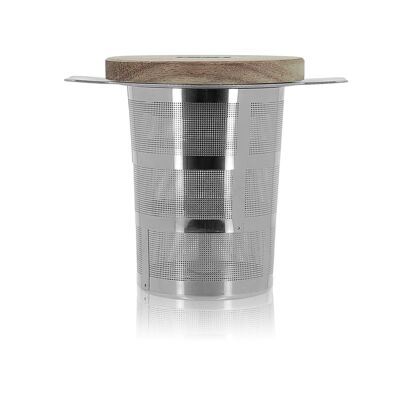 Luke tea infuser in retractable stainless steel and acacia wood lid