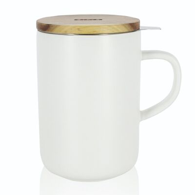 White juliet tea pot in stoneware and acacia lid 475ml