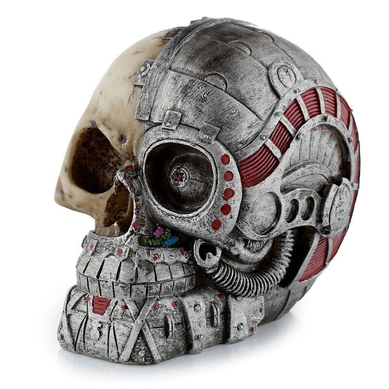 Totenkopf im Steampunk-Stil, halber Roboterkopf