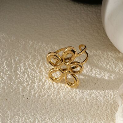 Bague Dorée Ajustable Fleur Ajourée Élégante