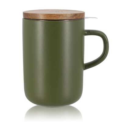 Juliet khaki tea pot in stoneware and acacia lid 475ml