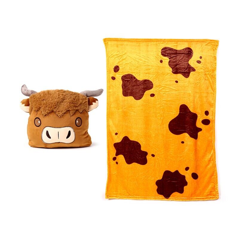 Blankeazzz Highland Coo 2 in 1 peluche e coperta da viaggio
