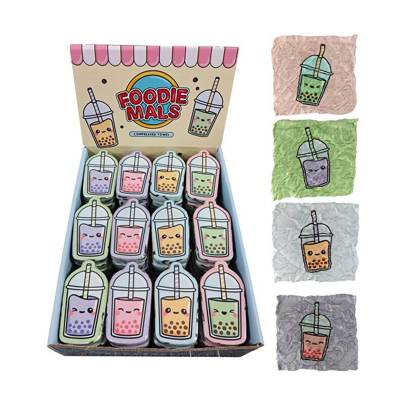 Foodiemals Bubble Tea Compressed Travel Towel