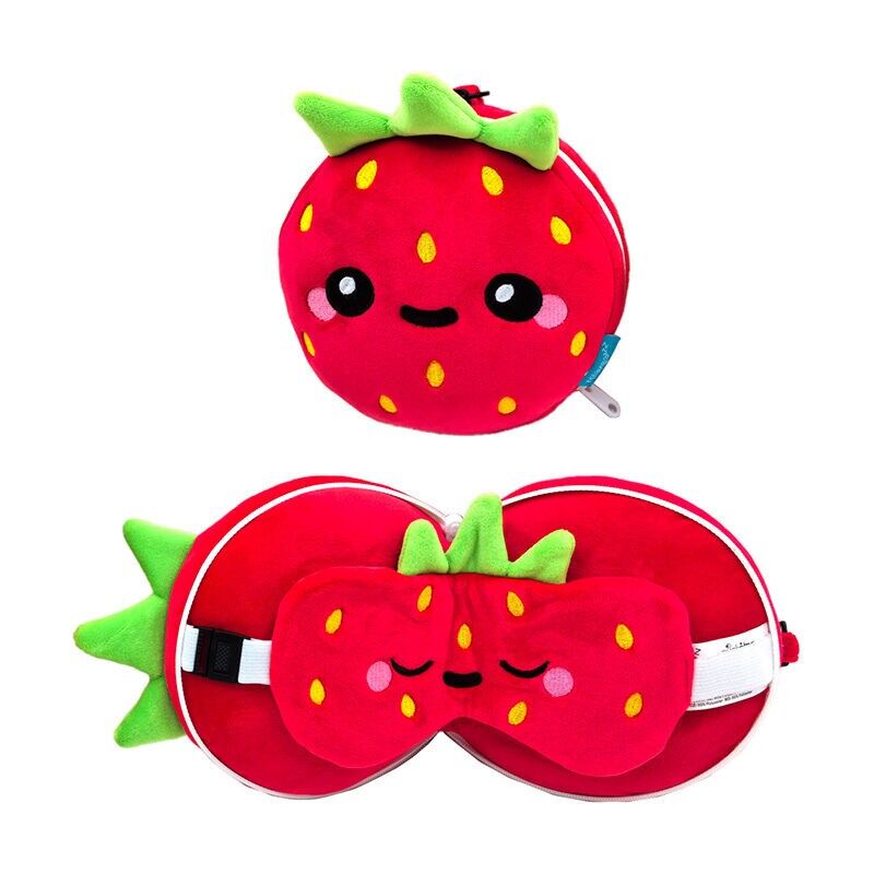 Relaxeazzz Elidi the Strawberry Foodiemals Travel Pillow & Eye Mask
