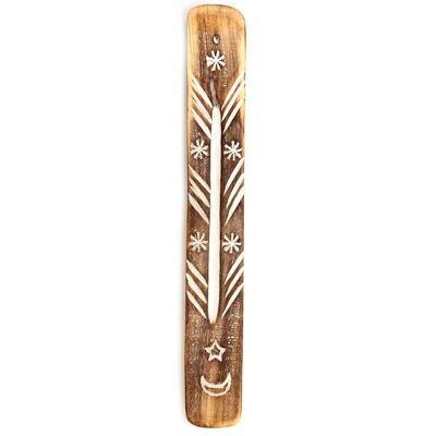 Bruciatore di bastoncini di incenso Ashcatcher con luna e stelle in legno di mango