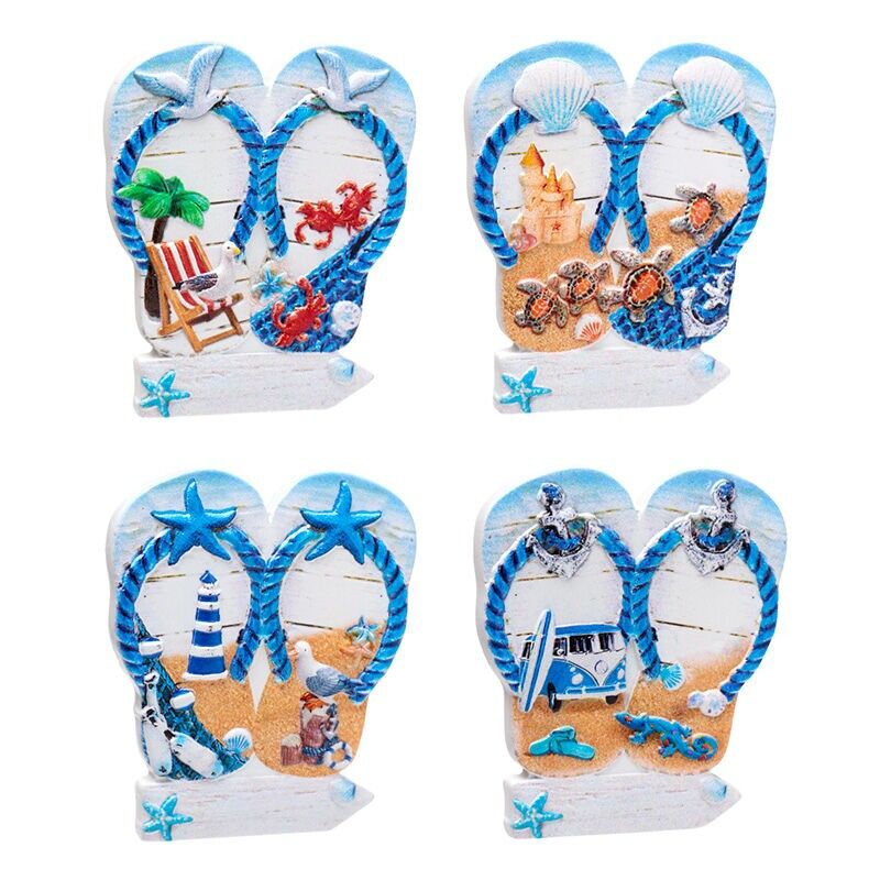 Magnete souvenir stampato in 3D con infradito e cartello da spiaggia