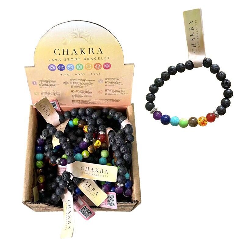 Pulsera de piedras preciosas y cuentas de lava de chakras