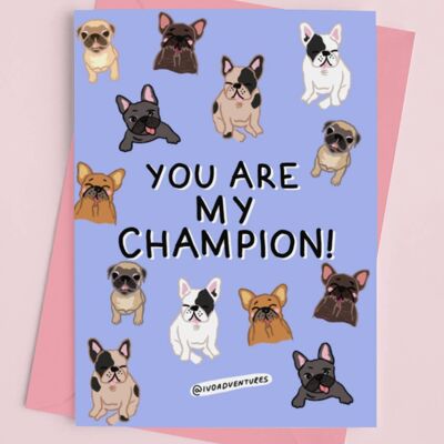 Tarjeta de felicitación Frenchie Champion