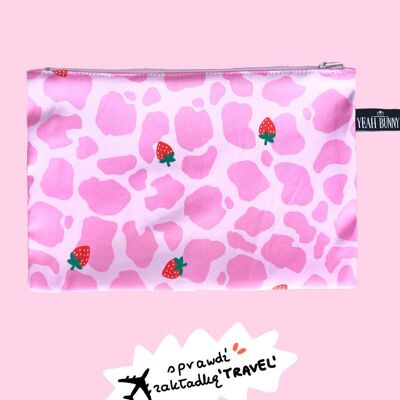 Trousse à Maquillage - Grande Pochette - Vache Fraise