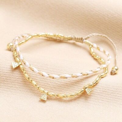 Neutral & Gold Cord Double Layer Bracelet