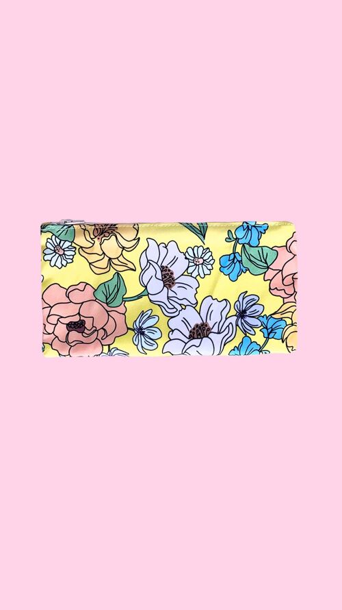 Makeup Bag - Small Pouch -  Retro Yellow Flowers