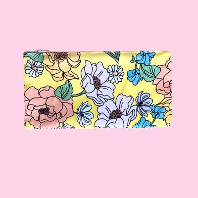 Makeup Bag - Small Pouch -  Retro Yellow Flowers