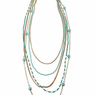 Collier de perles en or à plusieurs couches de turquoise
