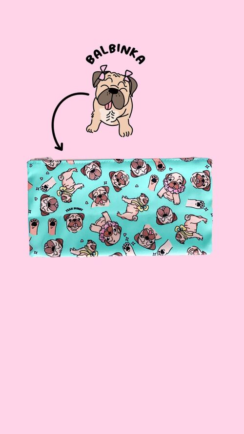 Makeup Bag - Small Pouch - Mint Pugs