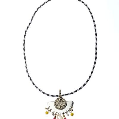 Semi Circle Pendant Necklace With Shell And Tassel
