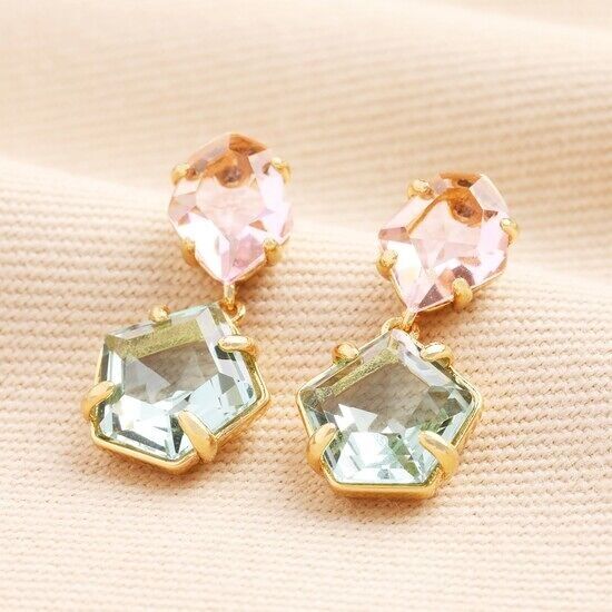 Blue & Pink Crystal Drop Earrings