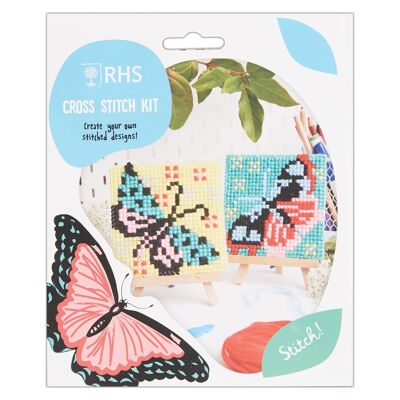 Royal Horticultural Society Mini Cross Stitch Kit Butterflies & Moths Patterns, For Kids, Beginners Stitching Crafts, Cross-Stitch, Embroidery Starter Crafts, Accessories Yarn, Canvas, Needle, Threads