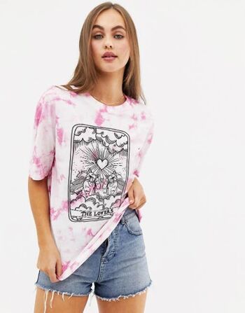 T-shirt rose - Tarot - LES AMOUREUX - Tie Dye 1