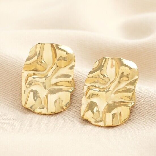 Stainless Steel Gold Molten Leaf Earrings