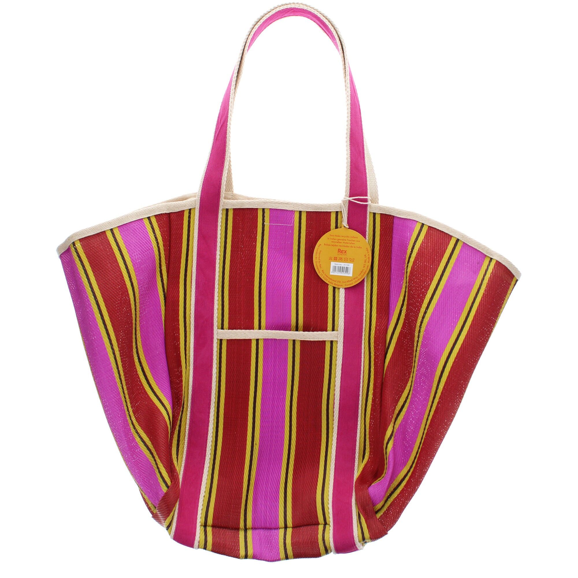 Borsa tote in tessuto riciclato con manici in tela - Giallo, rosa, rosso