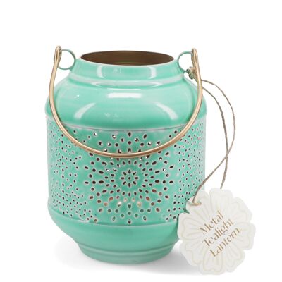 Farol de vela de té esmaltado - Aqua