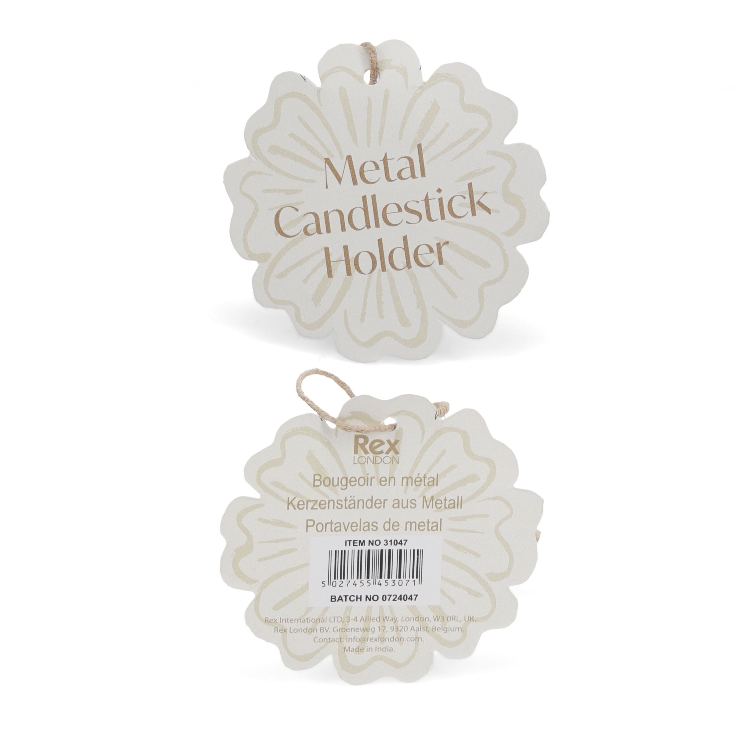 Flacher Kerzenhalter mit Blumenmotiv aus Emaille - Rosa