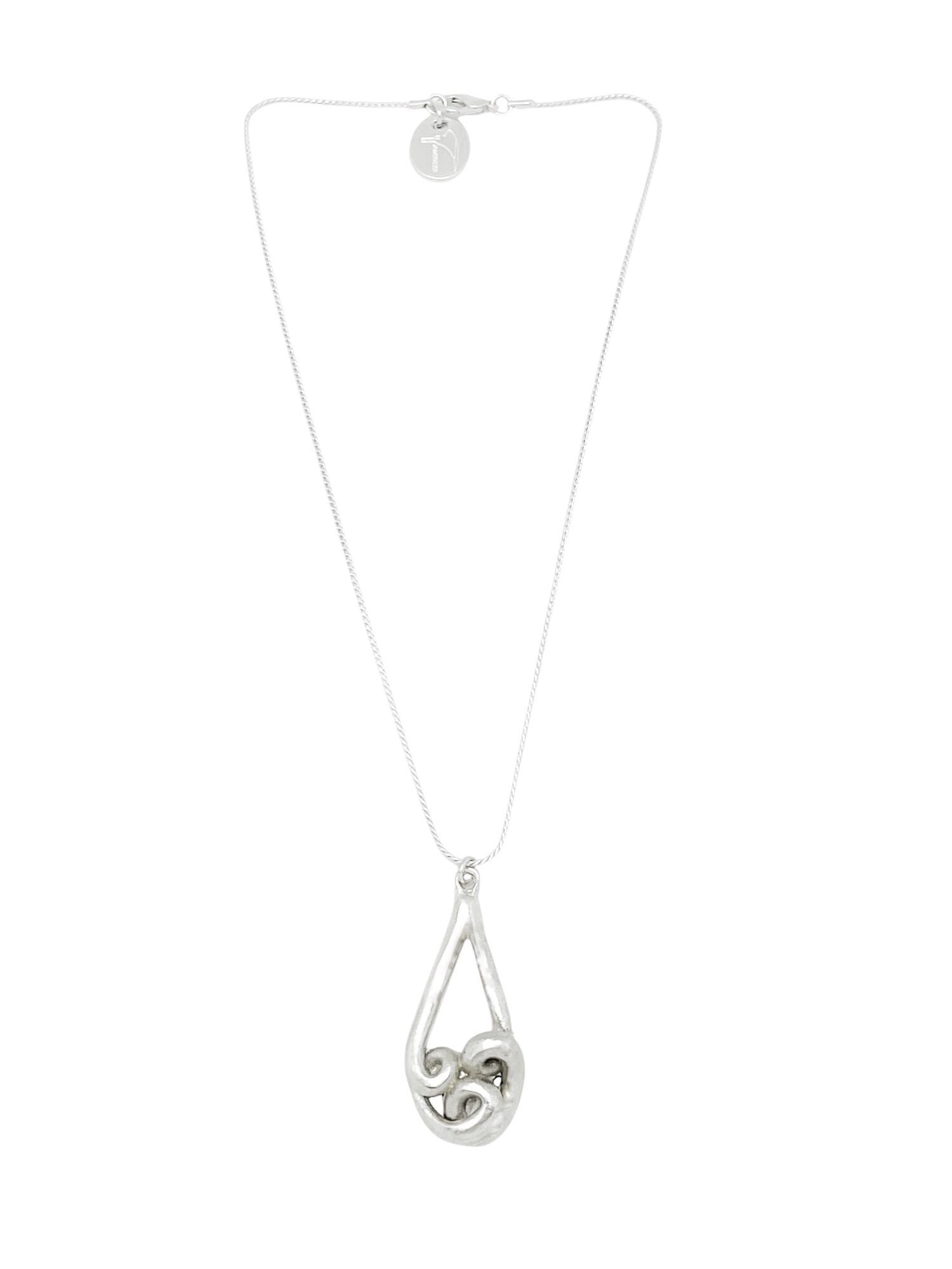 Collana a maglie placcate in argento con pendente a goccia 40cm