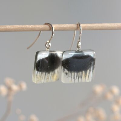 Orecchini a forma di nuvola temporalesca, forma quadrata, cristallo e argento sterling 925