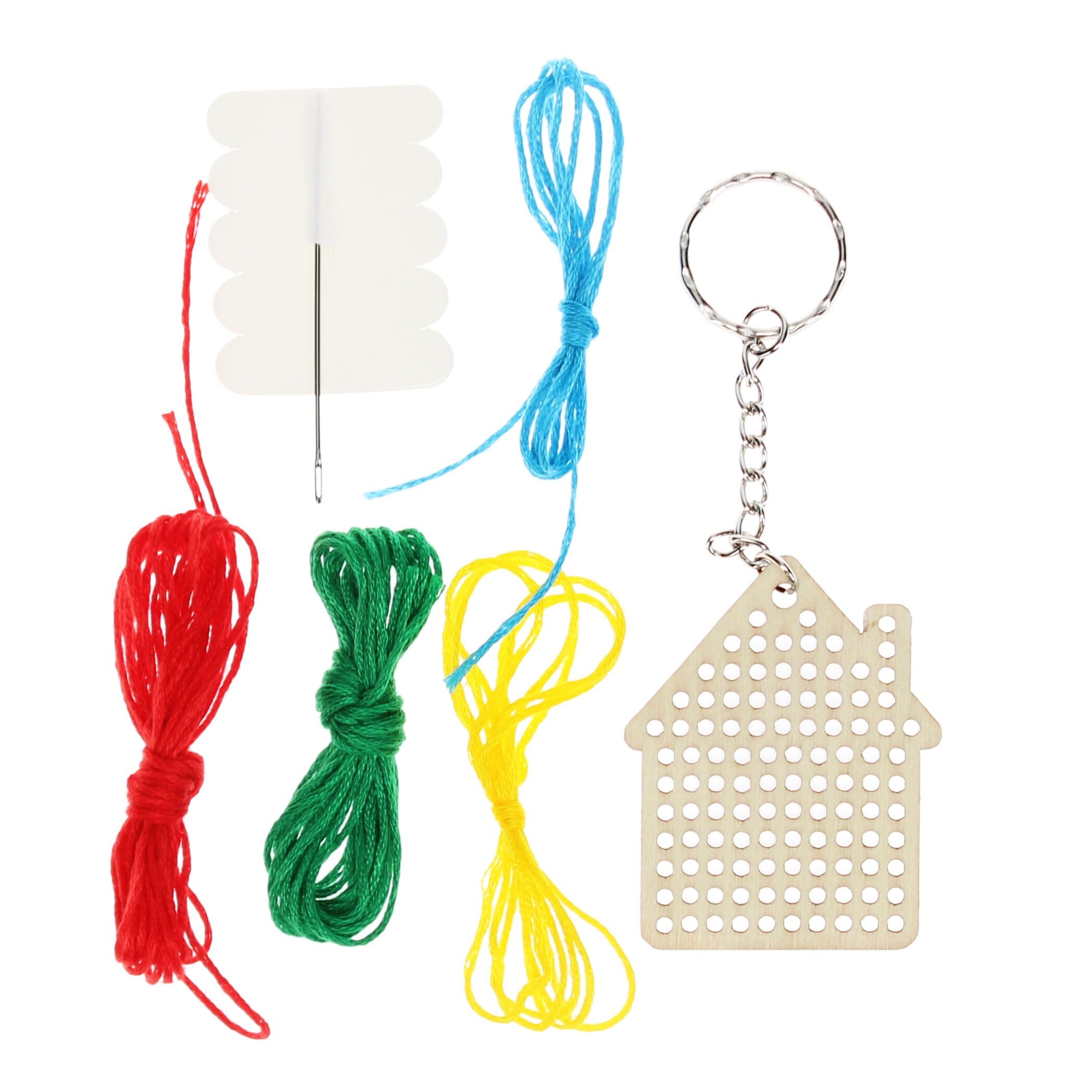 Stitch your own wooden keyring - House