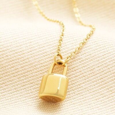 Collier avec cadenas en acier inoxydable doré