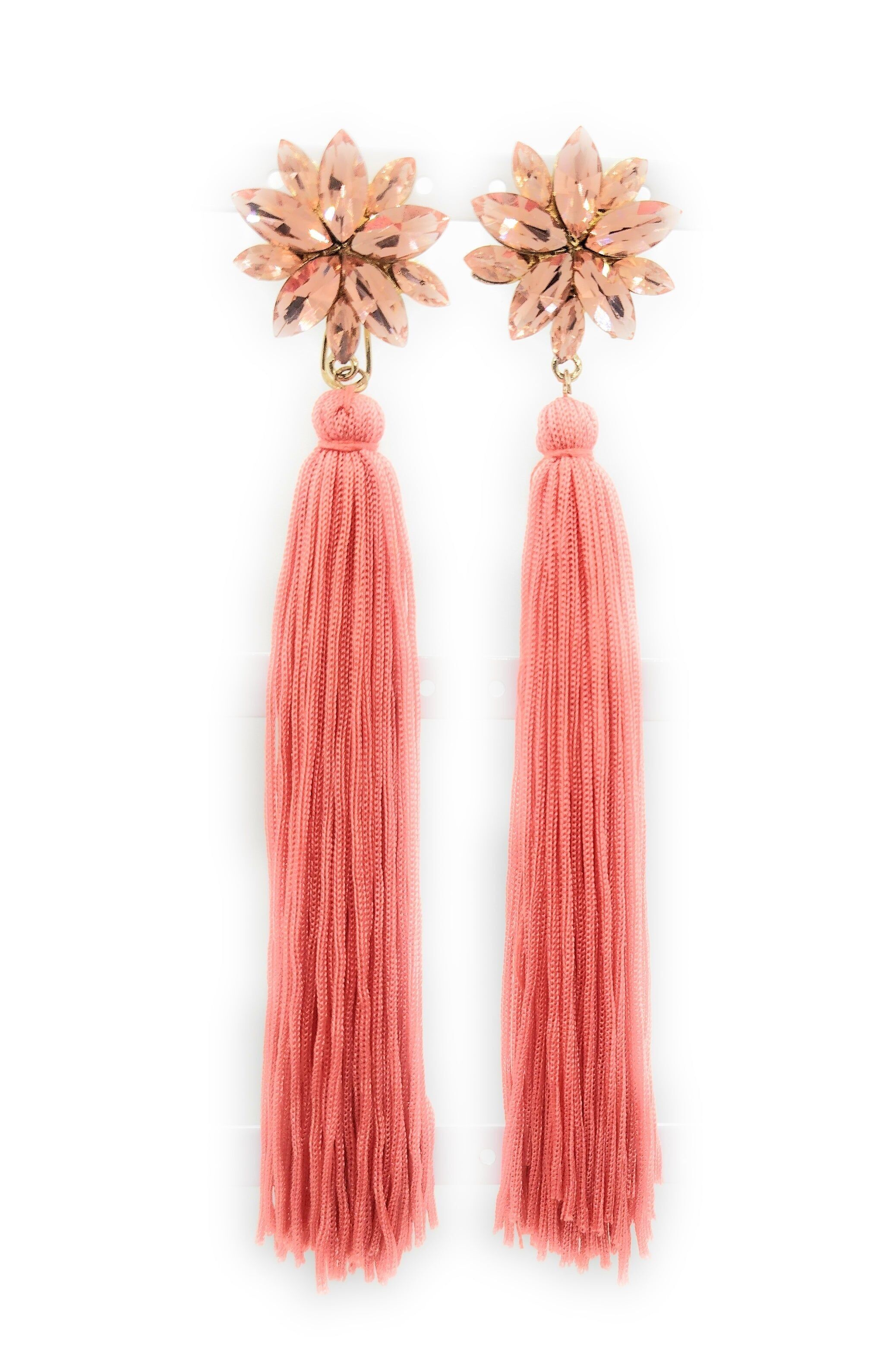 Orecchini lunghi da festa con cristalli color corallo (ultima unità!) 