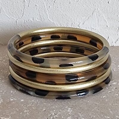 Bracciale rigido Horn - 5 mm - Duo Leopard Gold