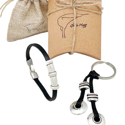 Set portachiavi e bracciale in pelle nera Tub2