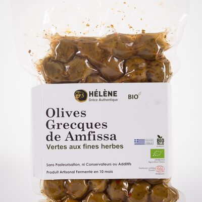 Grüne Bio-Oliven von Amfissa mit Kräutern
