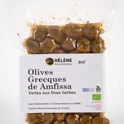 Organic Amfissa green olives with herbs