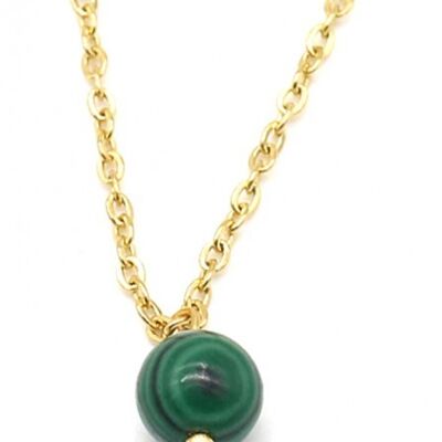 N2121-016G S. Steel Necklace with 8mm Stone Malachite