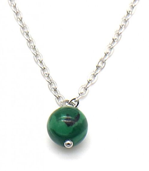 N2121-016S S. Steel Necklace with 8mm Stone Malachite