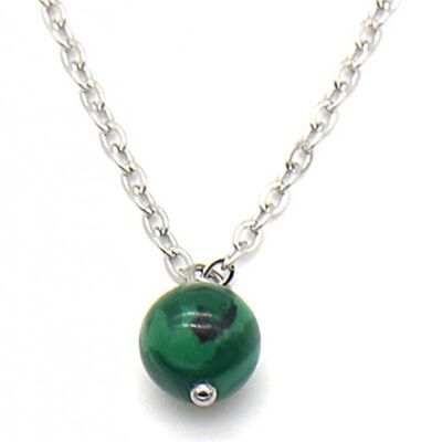 N2121-016S S. Steel Necklace with 8mm Stone Malachite