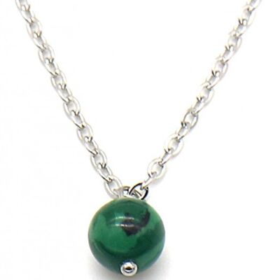 N2121-016S S. Steel Necklace with 8mm Stone Malachite