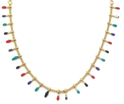 N519-004G S. Steel Necklace Paint Dots Gold