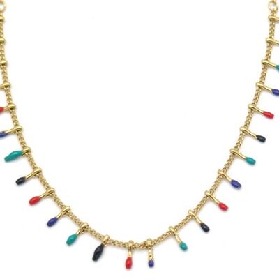 N519-004G S. Acier Collier Paint Dots Or