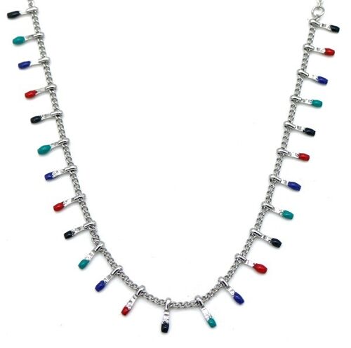 N519-004S S. Steel Necklace Paint Dots Silver