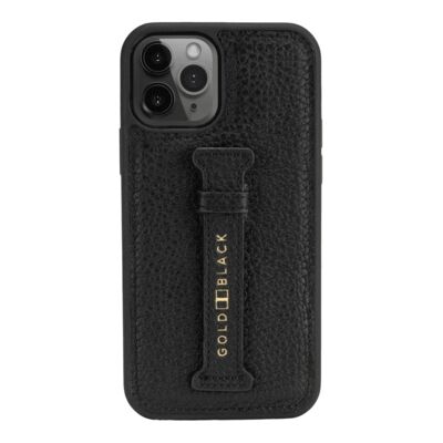 Funda de piel para iPhone 12/12 Pro con lazo para el dedo napa negro