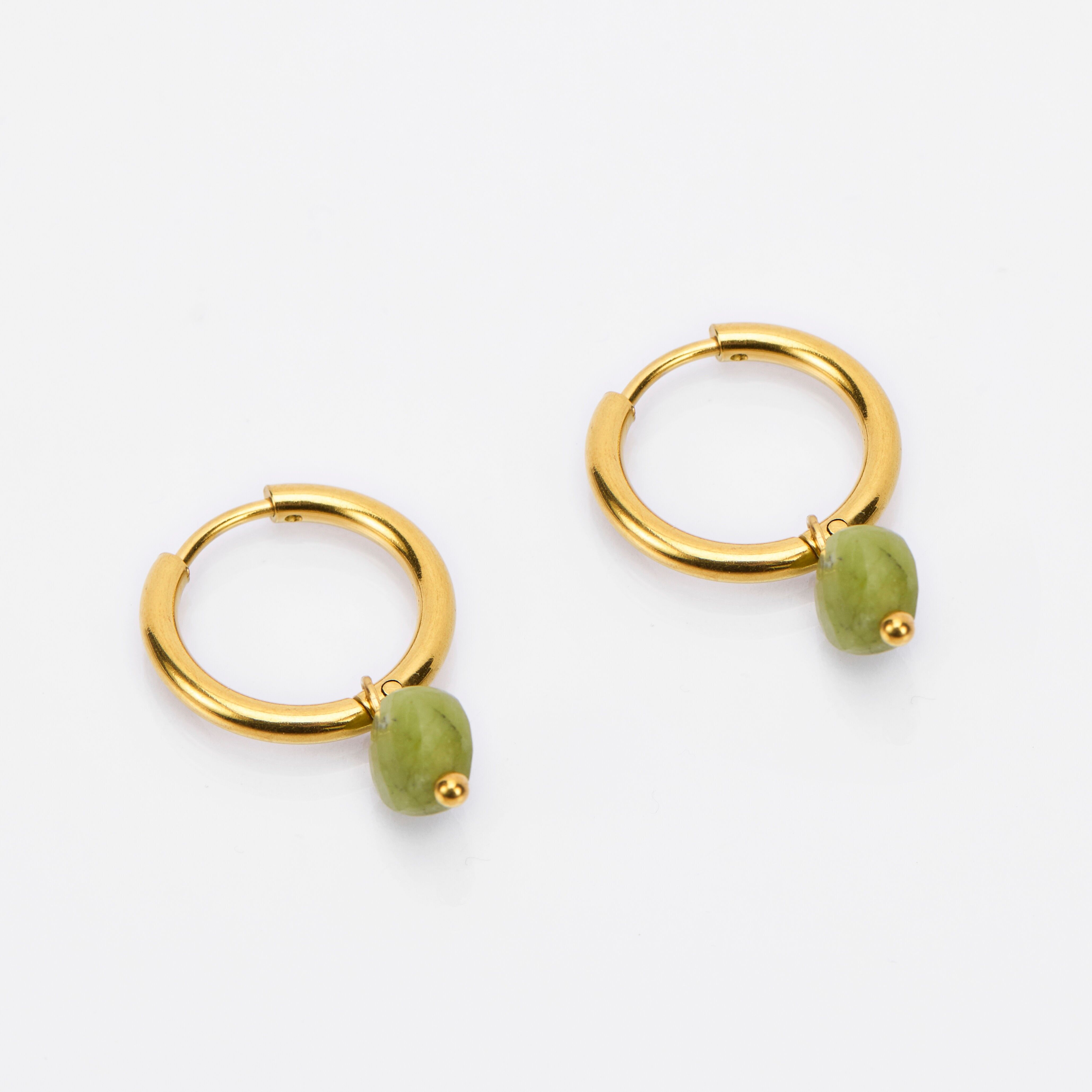 orecchini in acciaio pietra tonda verde oliva