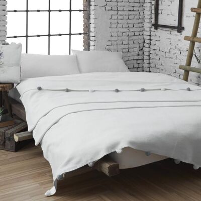 Dolce Bonita Home Double Pom Pom Pique Blanket 200x220, Cream