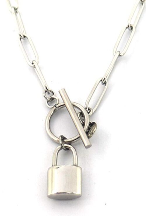 N2033-020S S. Steel Necklace with 16mm Padlock Silver
